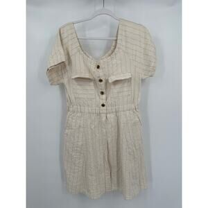 A Loves A‎ Womens Dress M Beige Linen Blend Cottagecore Striped Summer Essential